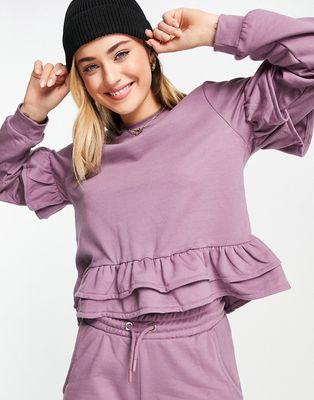 Influence frill hem sweater in dusky violet - part of a set-Purple
