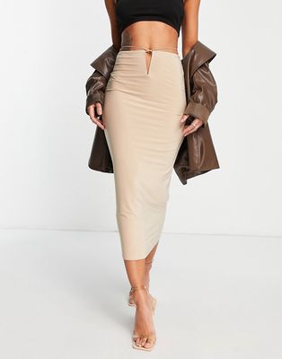 Missyempire x Aaliyah Ceilia cut out midi skirt in sand - part of a set-Neutral