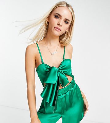 Collective the Label Petite exclusive bow drape romper in emerald green