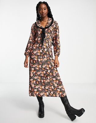 Nobody's Child Phoebe maxi dress with tie collar in vintage floral-Black