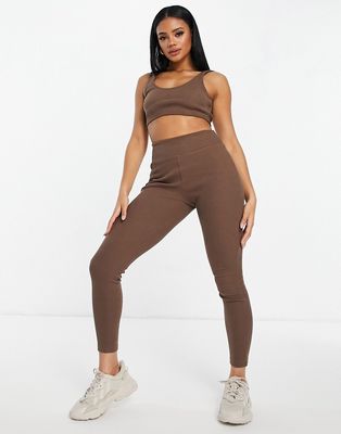 NA-KD ribbed leggings in brown - part of a set