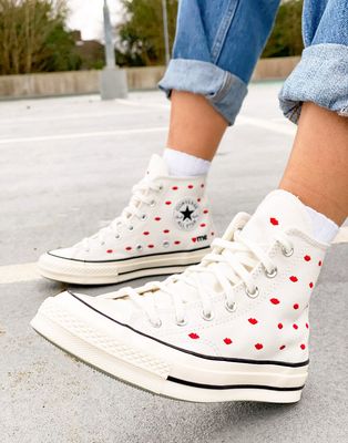 Converse Chuck 70 Hi Crafted With Love embroidered canvas sneakers in vintage white
