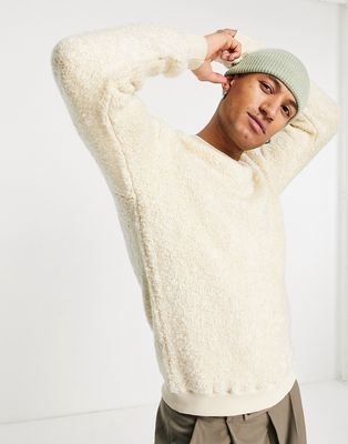 Pull & Bear borg crew neck sweater in cream-Neutral