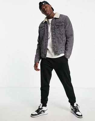 Only & Sons borg lined denim jacket in gray-Grey