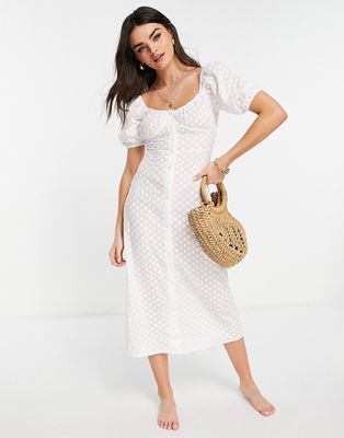 Fashion Union eyelet beach dress with button detail in white - part of a set