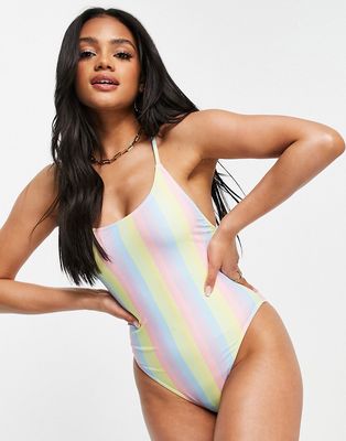 South Beach swimsuit in candy stripe-White