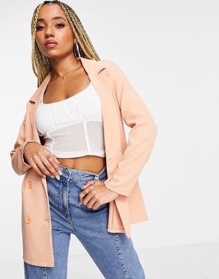 In The Style double breasted blazer in peach - part of a set-Orange