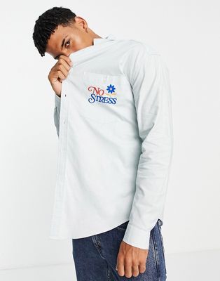 ASOS DESIGN 90s oversized shirt with chest embroidery-Blues
