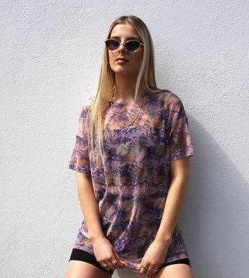Noisy May exclusive oversized mesh t-shirt in purple marble print-Multi