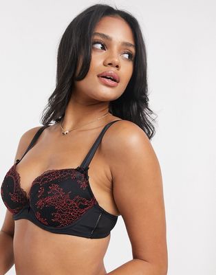 Pour Moi tattoo underwired lightly padded bra in black and red
