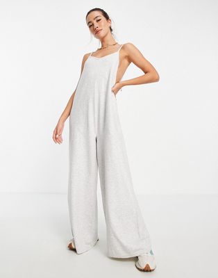 Fashion Union slouchy wide leg knitted jumpsuit-Grey