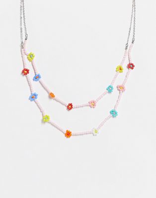 Pieces multirow floral beaded necklace