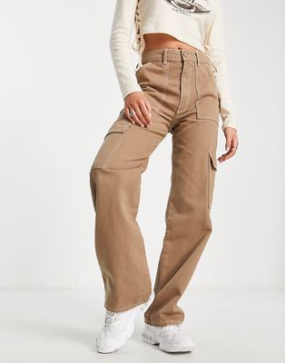 Pull & Bear straight leg cargo pants in brown