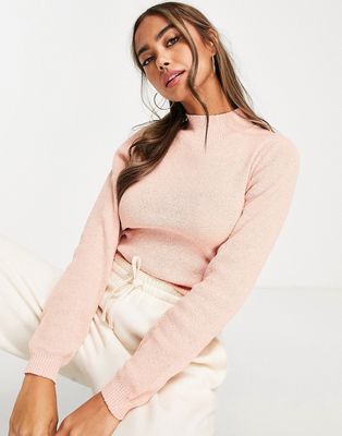 Cotton: On ribbed knit sweater in dusty pink