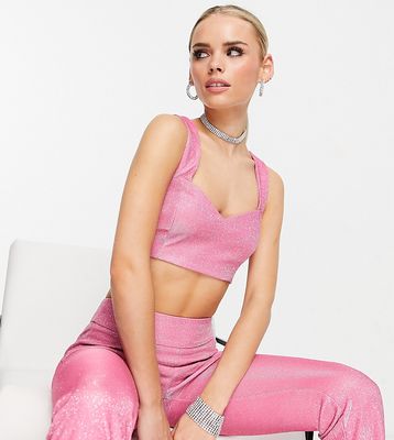 Collective the Label Petite exclusive metallic crop top in glitter pink - part of a set