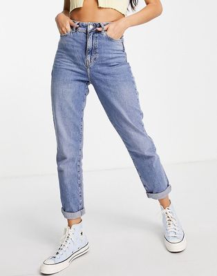 New Look waist enhance mom jean in mid blue-Blues