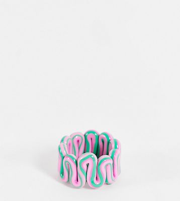 ASOS DESIGN Curve ring in plastic chubby swiggle design in green and pink marble-Multi