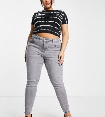 Noisy May Curve Callie high waisted ripped knee skinny jeans in light gray
