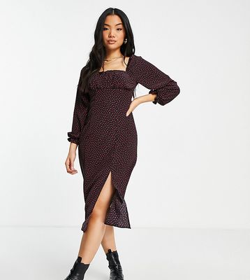 New Look Petite midi dress with side slit in black ditsy floral