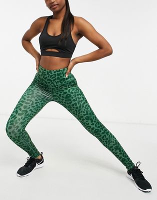 South Beach high waisted leggings in khaki leopard-Green