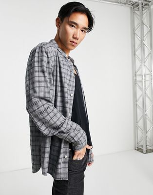 Allsaints tolland brushed checked overshirt in gray