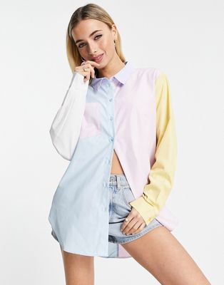 JDY oversized shirt in pastel color block-Multi