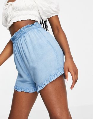 Wednesday's Girl relaxed shorts in chambray-Blues
