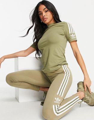 adidas Originals adicolor Locked Up logo leggings in khaki-Green