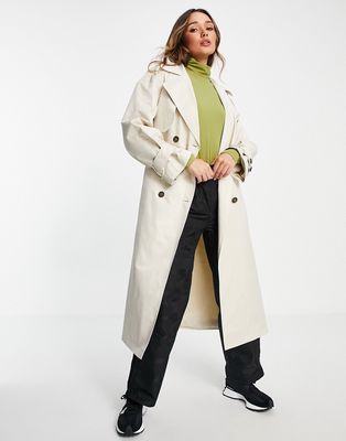 ASOS EDITION trench coat with tie in ecru-White