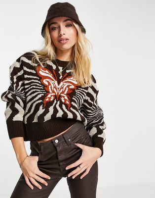 Stradivarius pattern sweater with butterfly graphic-Multi