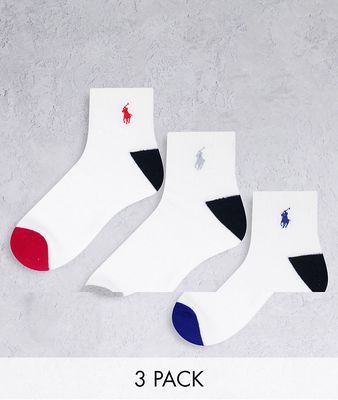 Polo Ralph Lauren 3 pack player logo short socks in white