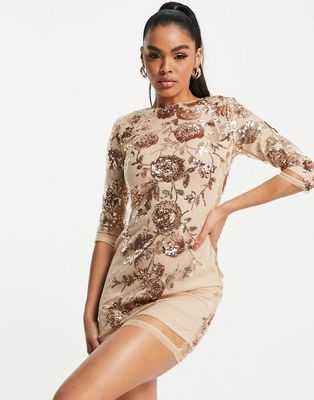 TFNC floral sequin mini dress in pink-Gold