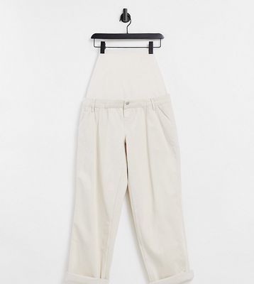 ASOS DESIGN Maternity slouchy chino pants in cream with over the bump band-White