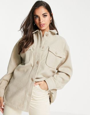 New Look shacket in oatmeal-White