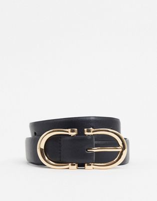 Glamorous waist and hip jeans belt with gold double buckle in black