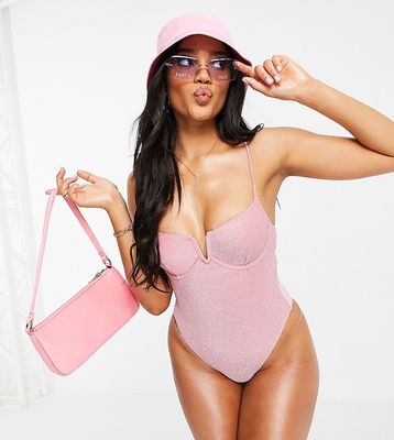 South Beach Exclusive metallic underwire swimsuit in pink