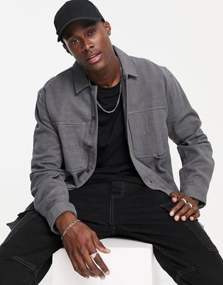 Topman textured overshirt in charcoal-Grey