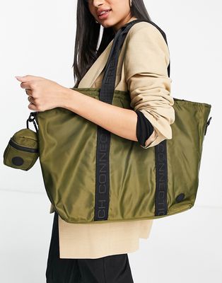 French Connection nylon tote bag in khaki-Green