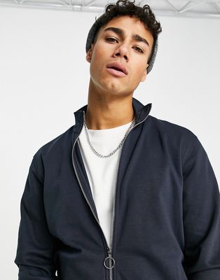 Only & Sons zip high neck sweatshirt with silver zip in navy - part of a set