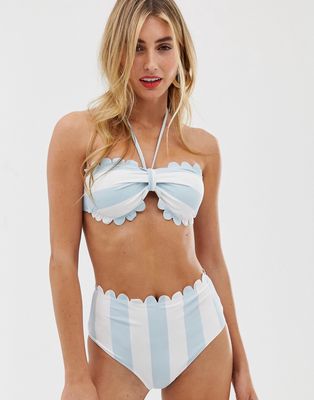 Vero Moda stripe scallop bikini bottoms-Multi