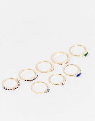 Pieces 8 pack crystal stacking rings in multi-Gold
