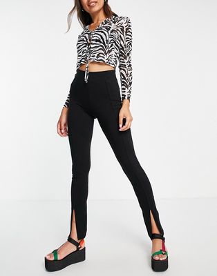 Only slim leg pants with slit front in black