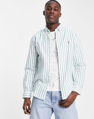 Polo Ralph Lauren icon logo slim fit stripe oxford shirt in green/white