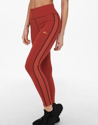 Only Play high waist leggings with mesh detail in orange