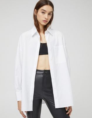 Pull & Bear poplin shirt in white