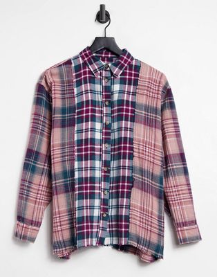Stradivarius patchwork checked shirt-Multi