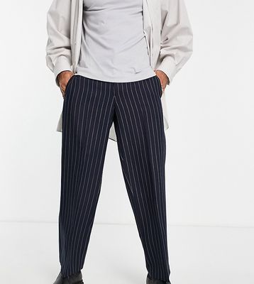 COLLUSION low rise smart pants in navy pinstripe