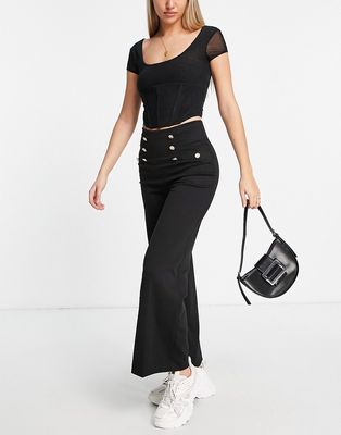 Miss Selfridge wide leg ponte pants with gold buttons in black