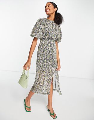 Ghospell midi dress with back detail in ditsy floral-Blues