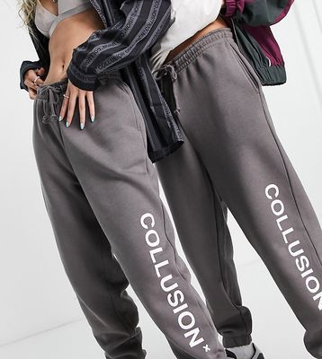 COLLUSION Unisex logo sweatpants in dark gray